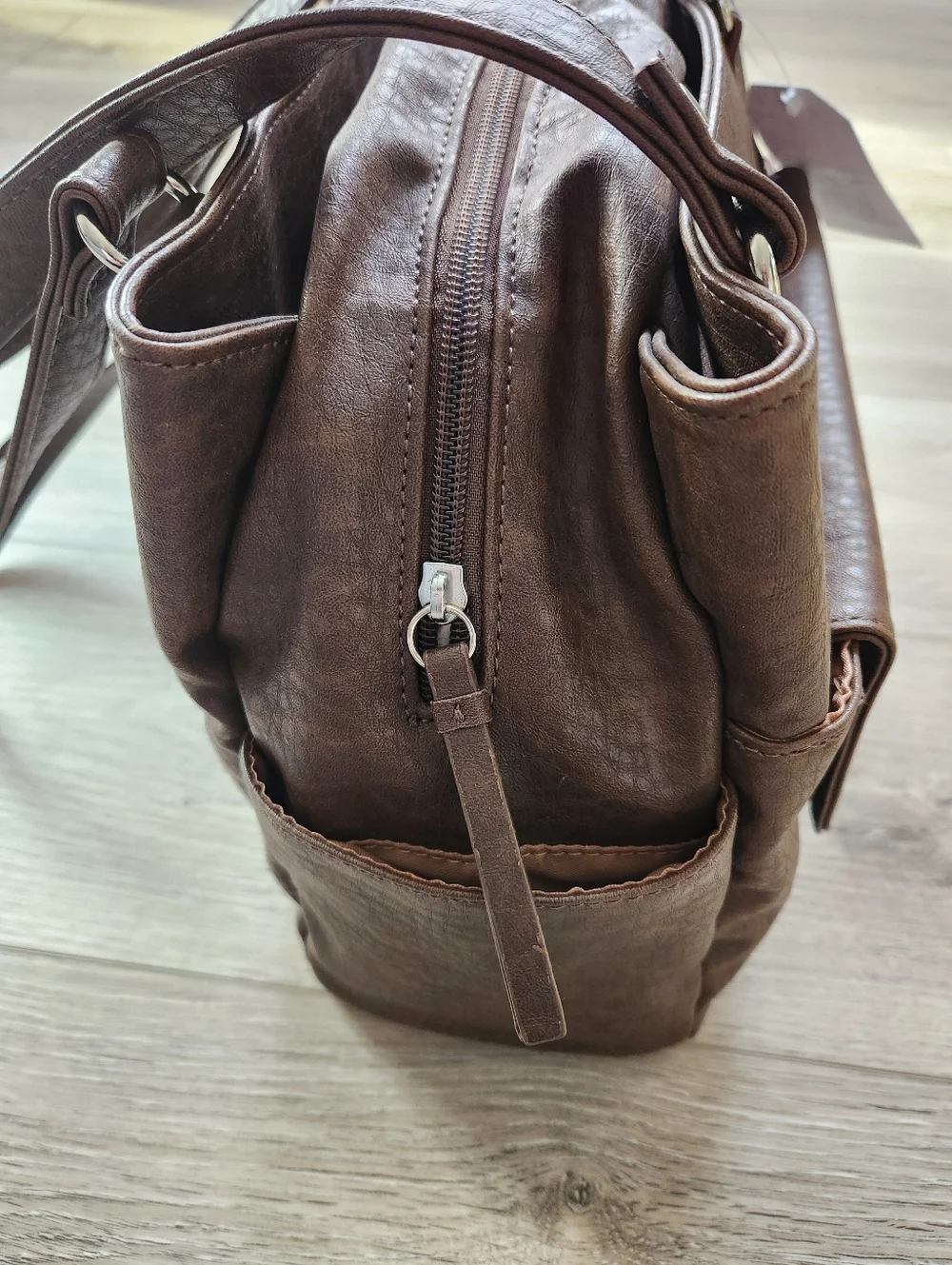 MultiSac Brown Nia Large Shopper Shoulder Purse Bag Faux Leather Nwt - Picture 4 of 15
